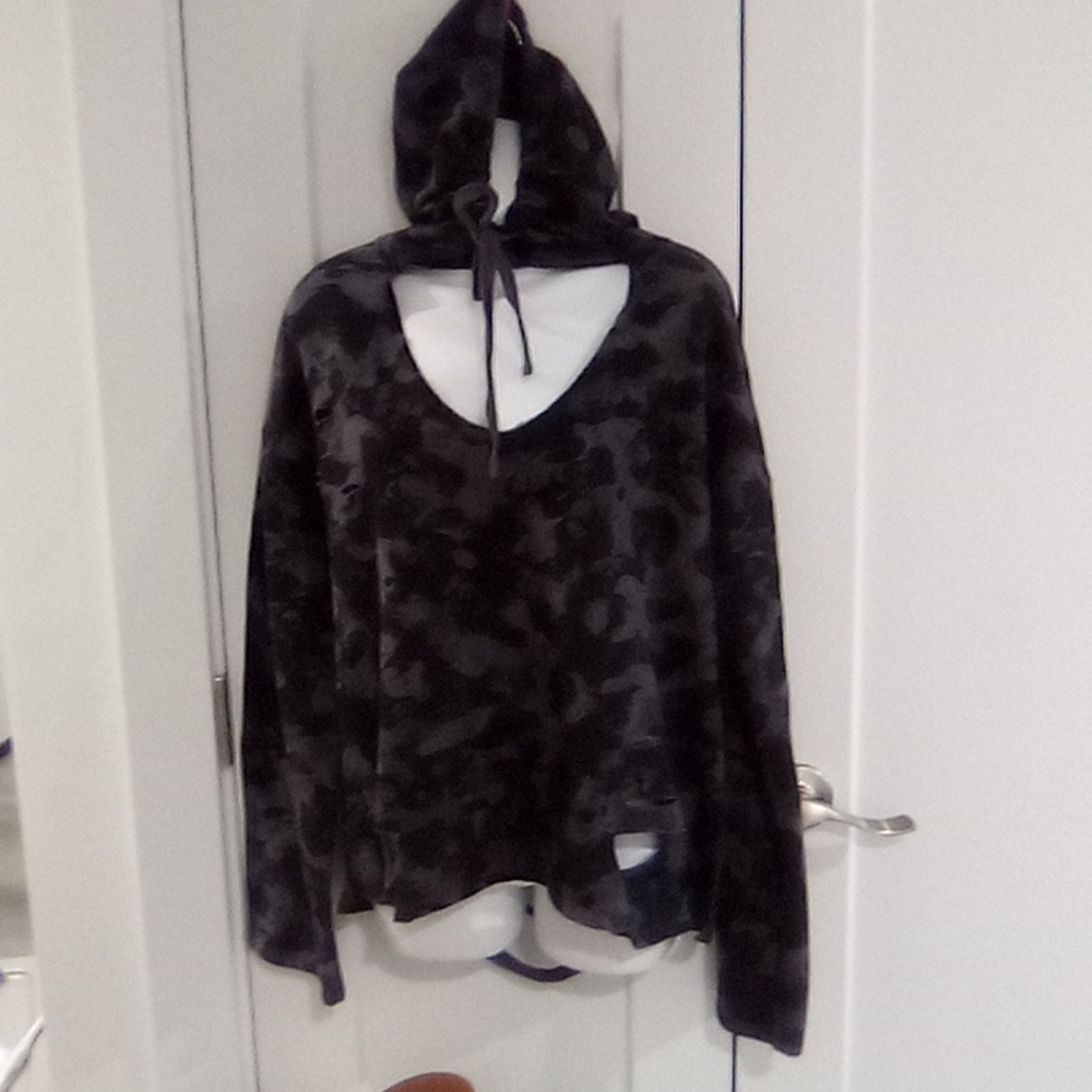Altered Distressed Mona B Pull Over Hooded Sweatshirt